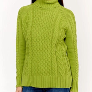 SALE! NWT Alison Sheri Green Cable Knit Turtleneck Sweater, Size Small.